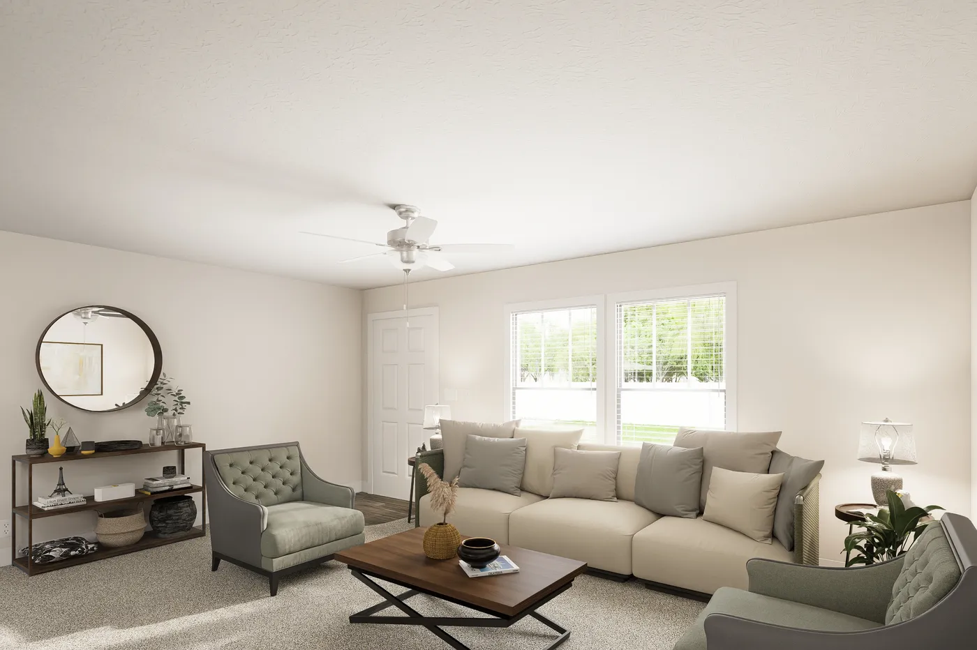 The 5628-MS067-2 HUNTINGTON Living Room. This Manufactured Mobile Home features 4 bedrooms and 2 baths.