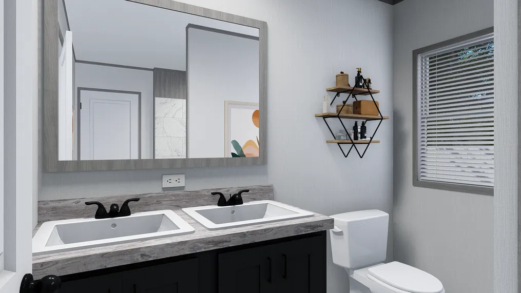 The REVOLUTION 76A Primary Bathroom. This Manufactured Mobile Home features 3 bedrooms and 2 baths.