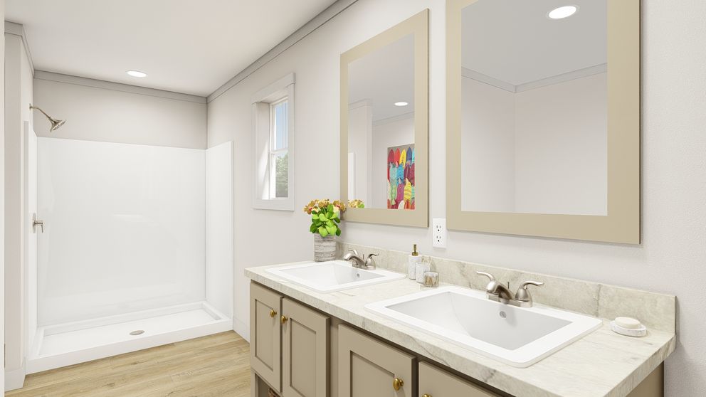 The LIMELIGHT Primary Bathroom. This Manufactured Mobile Home features 3 bedrooms and 2 baths.