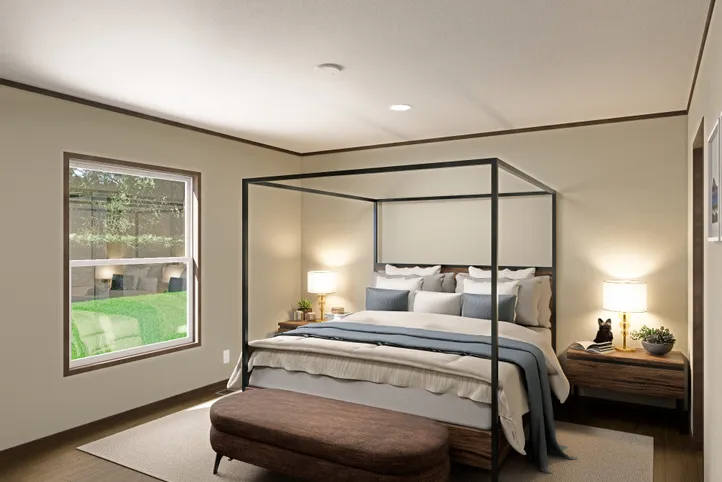 The RIO Primary Bedroom. This Manufactured Mobile Home features 3 bedrooms and 2 baths.