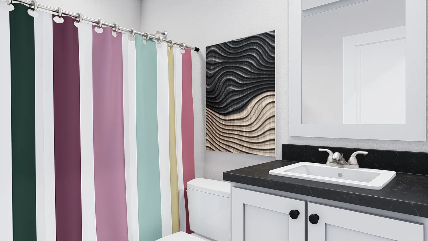 The RISING SUN Guest Bathroom. This Manufactured Mobile Home features 2 bedrooms and 2 baths.