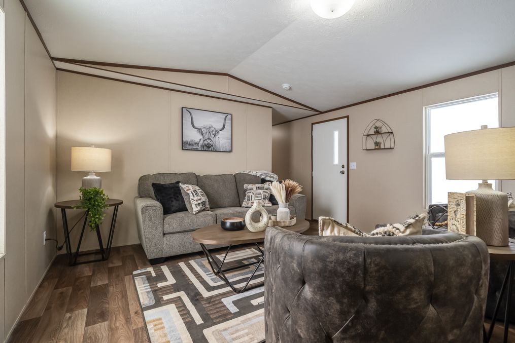 The ELATION Living Room. This Manufactured Mobile Home features 3 bedrooms and 2 baths.