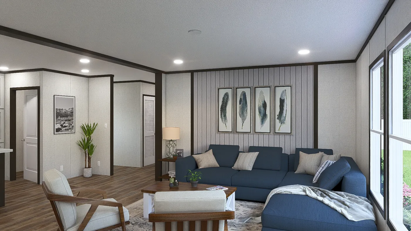 The REVEAL Living Room. This Manufactured Mobile Home features 3 bedrooms and 2 baths.