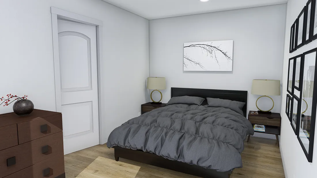 The RHYTHM NATION 6616 TEMPO Primary Bedroom. This Manufactured Mobile Home features 3 bedrooms and 2 baths.