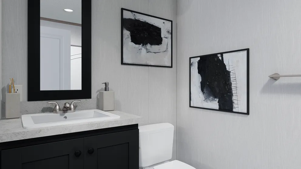 The 6616-4791 THE PULSE Primary Bathroom. This Manufactured Mobile Home features 3 bedrooms and 2 baths.