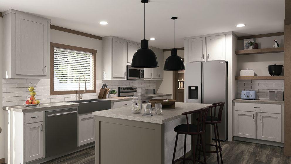 The LIZZIE Kitchen. This Manufactured Mobile Home features 3 bedrooms and 2 baths.