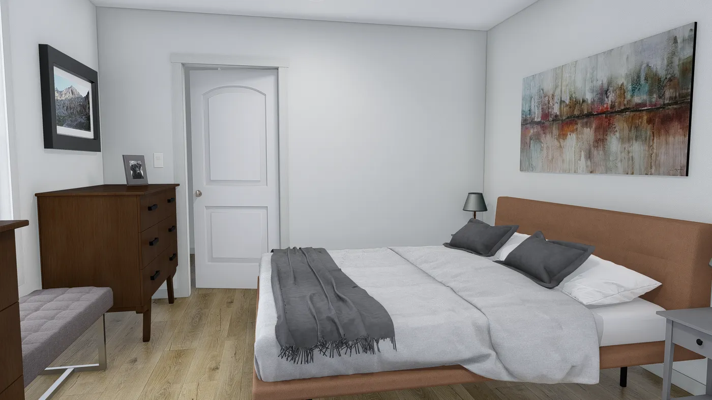 The HERE COMES THE SUN 4824 TEMPO Primary Bedroom. This Manufactured Mobile Home features 3 bedrooms and 2 baths.