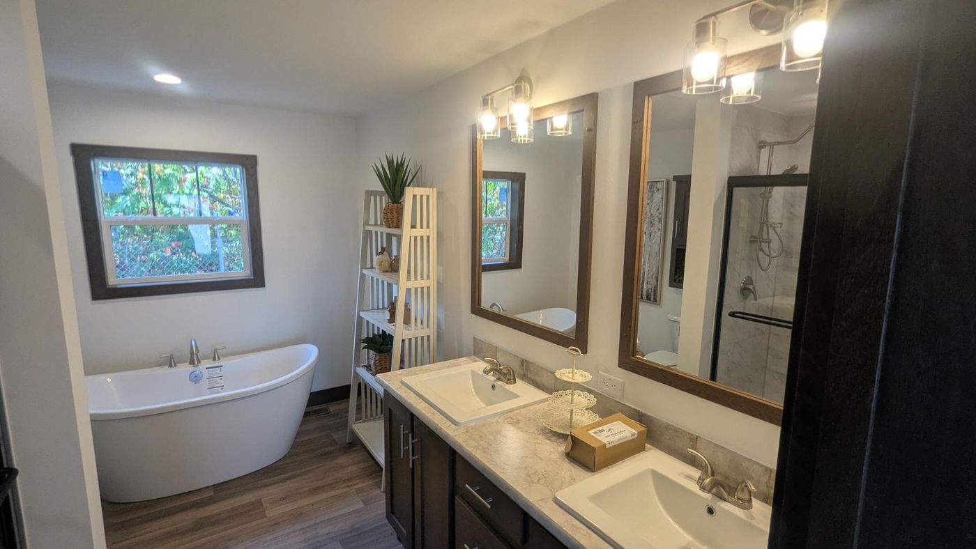 The LEGEND 78 MOD Primary Bathroom. This Modular Home features 3 bedrooms and 2 baths.