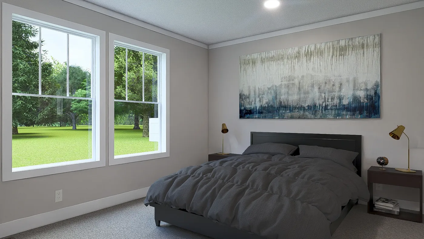 The MY GIRL Primary Bedroom. This Manufactured Mobile Home features 3 bedrooms and 2 baths.