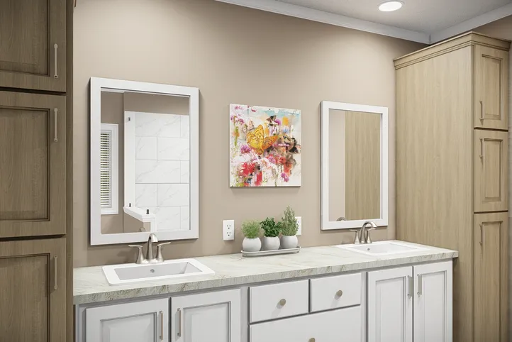 The THE BANDON Primary Bathroom. This Manufactured Mobile Home features 3 bedrooms and 2 baths.