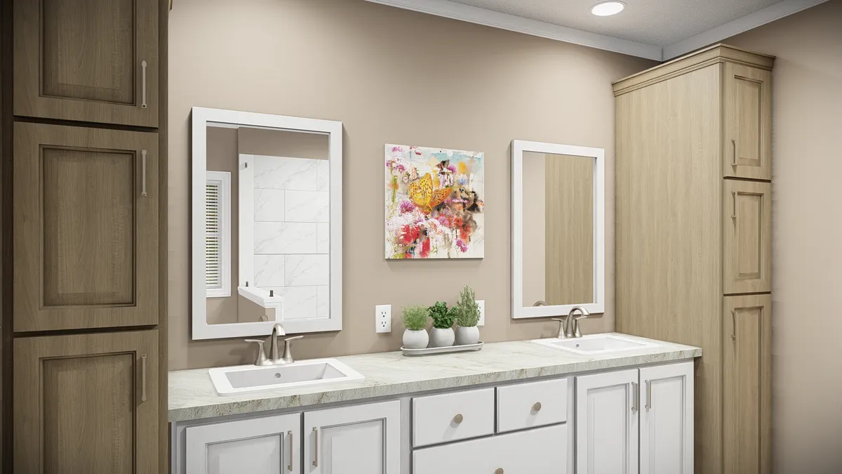 The THE BANDON Primary Bathroom. This Manufactured Mobile Home features 3 bedrooms and 2 baths.