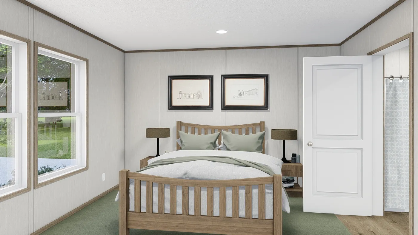 The ASPIRE Primary Bedroom. This Manufactured Mobile Home features 3 bedrooms and 2 baths.