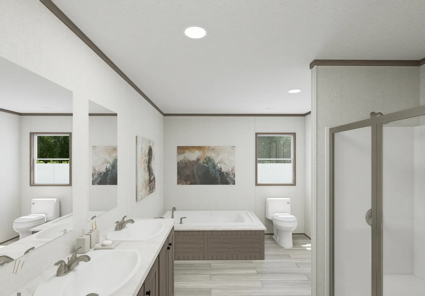 The THE MOUNTAINEER 64 Primary Bathroom. This Manufactured Mobile Home features 3 bedrooms and 2 baths.