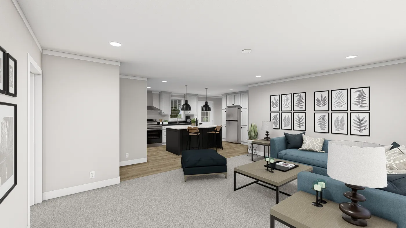 The LET IT BE Living Room. This Manufactured Mobile Home features 3 bedrooms and 2 baths.