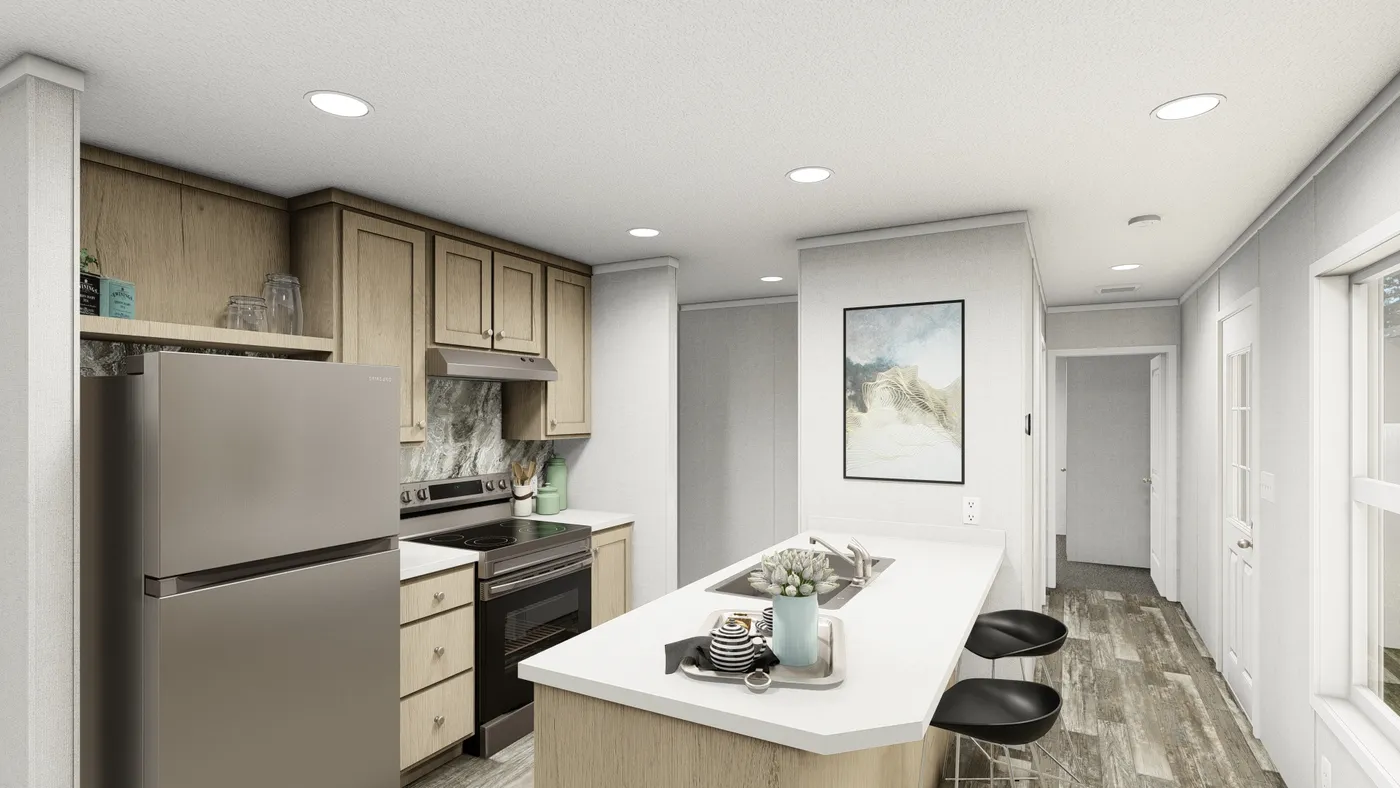 The ONYX Kitchen. This Manufactured Mobile Home features 1 bedroom and 1 bath.