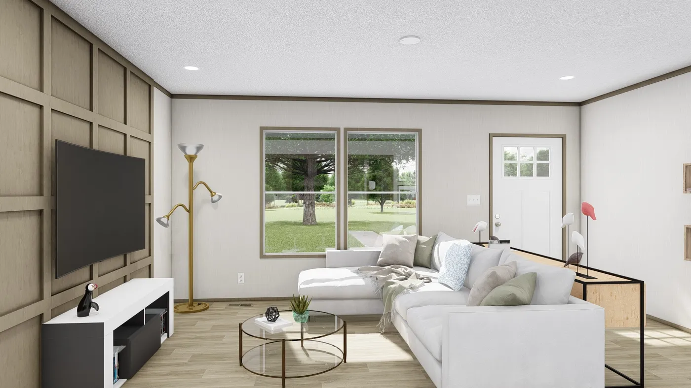The BOONE Living Room. This Manufactured Mobile Home features 4 bedrooms and 2 baths.