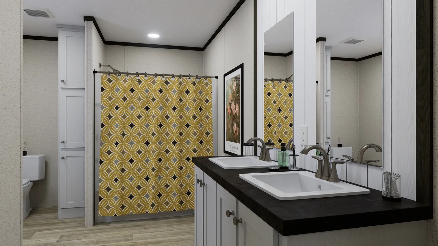 The VENTURE Primary Bathroom. This Manufactured Mobile Home features 4 bedrooms and 2 baths.