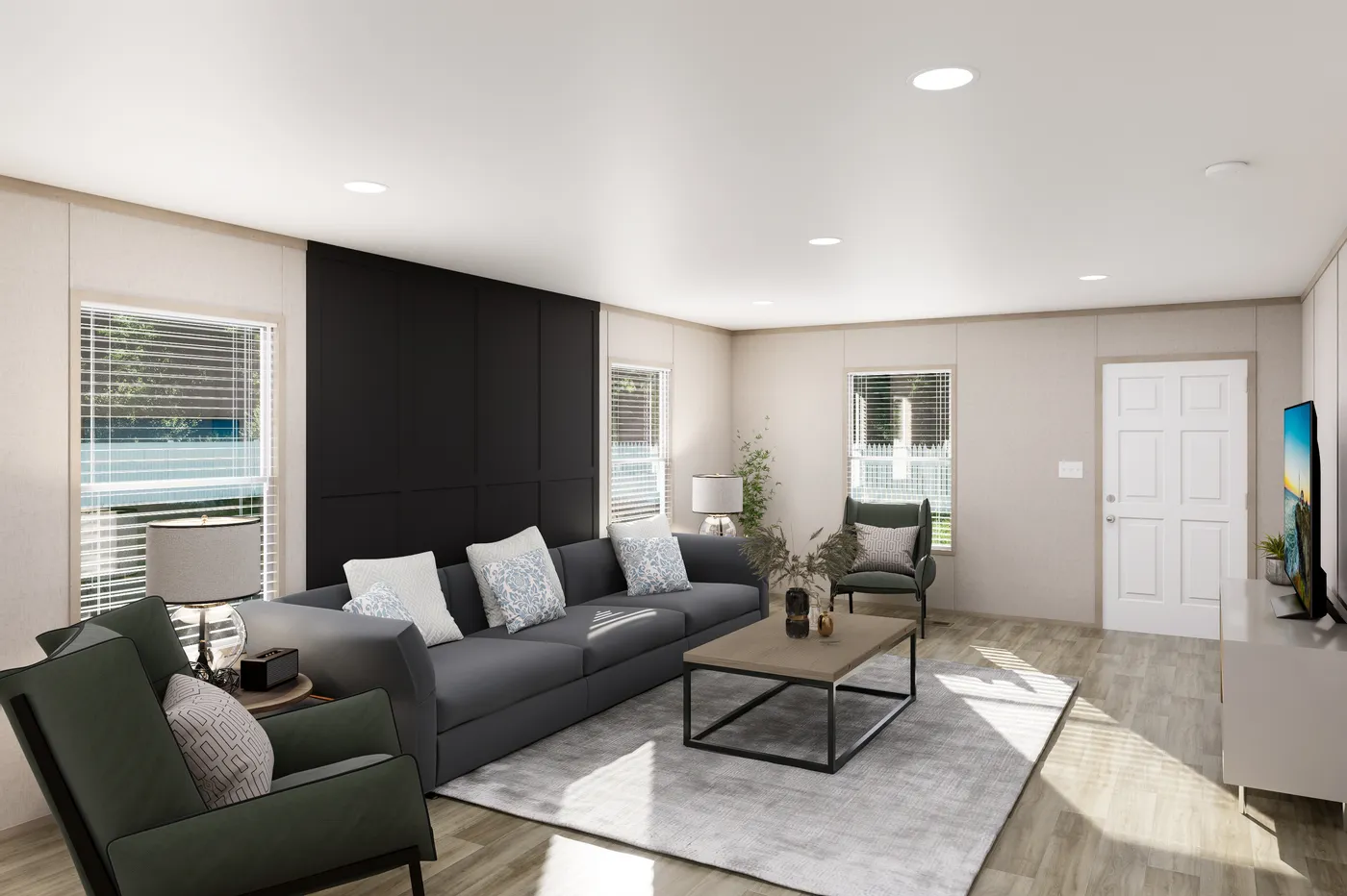 The TRADITION 3260 Living Room. This Manufactured Mobile Home features 3 bedrooms and 2 baths.