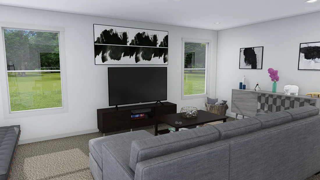 The RISING SUN Living Room. This Manufactured Mobile Home features 2 bedrooms and 2 baths.