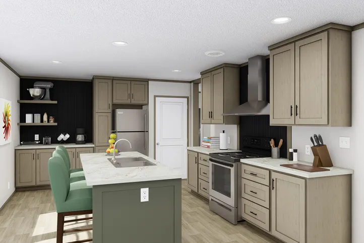 The RAINIER Kitchen. This Manufactured Mobile Home features 4 bedrooms and 3 baths.