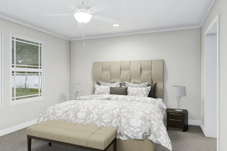 The SANTA FE 684A Primary Bedroom. This Manufactured Mobile Home features 4 bedrooms and 2 baths.