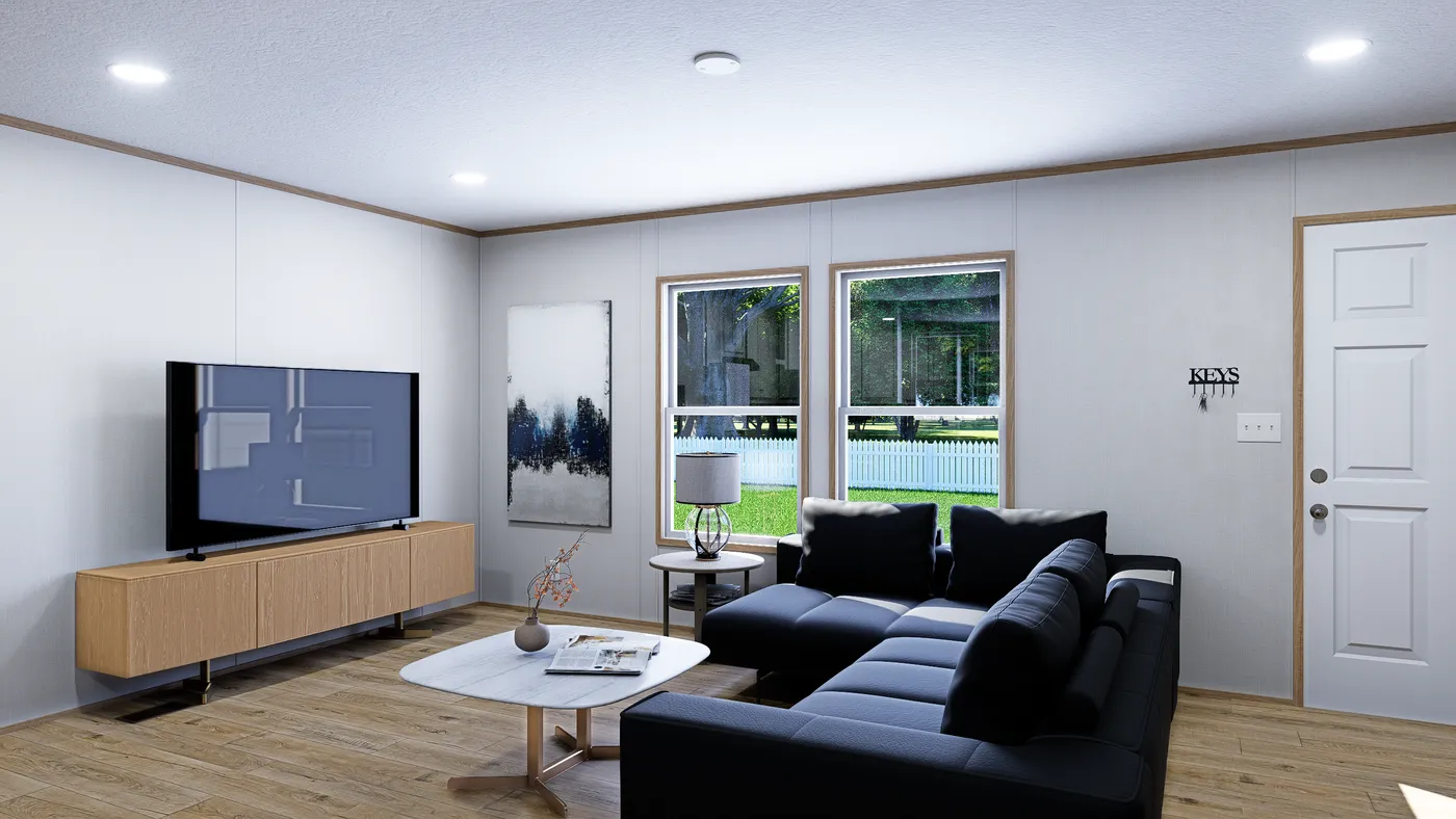 The ELEMENT Living Room. This Manufactured Mobile Home features 3 bedrooms and 2 baths.