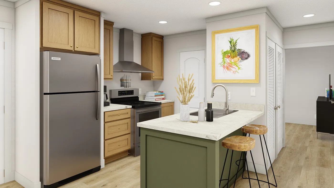 The 1010 "GOOD VIBRATIONS" 6614 Kitchen. This Manufactured Mobile Home features 3 bedrooms and 2 baths.