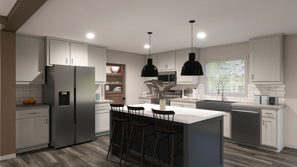 The FARM 3 FLEX ELITE DEN Kitchen. This Manufactured Mobile Home features 3 bedrooms and 2 baths.