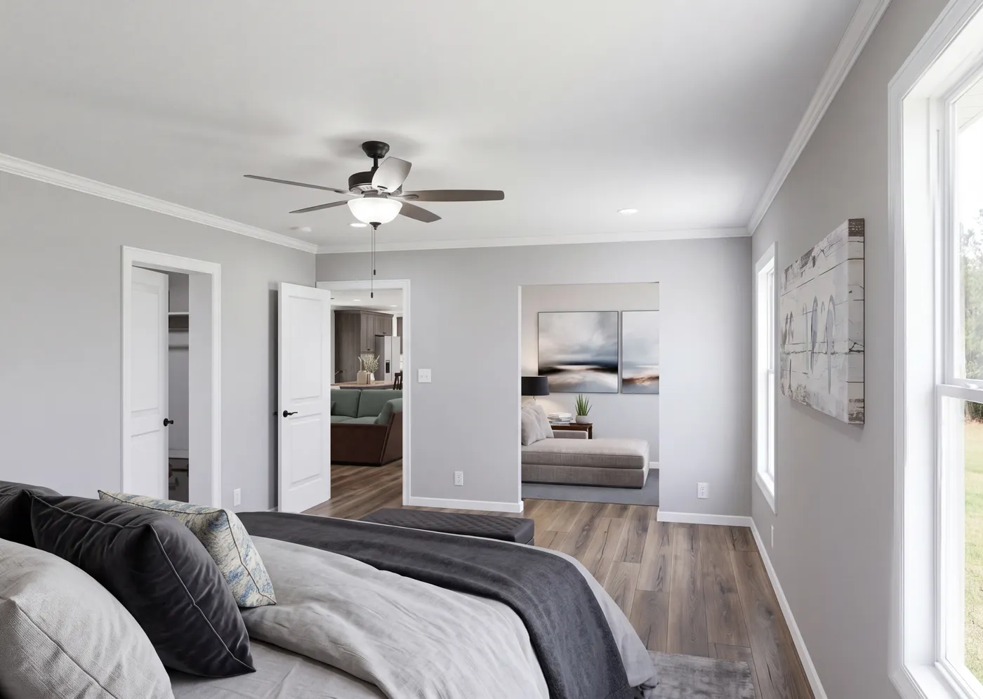 The THE ROOSEVELT Primary Bedroom. This Manufactured Mobile Home features 4 bedrooms and 3 baths.