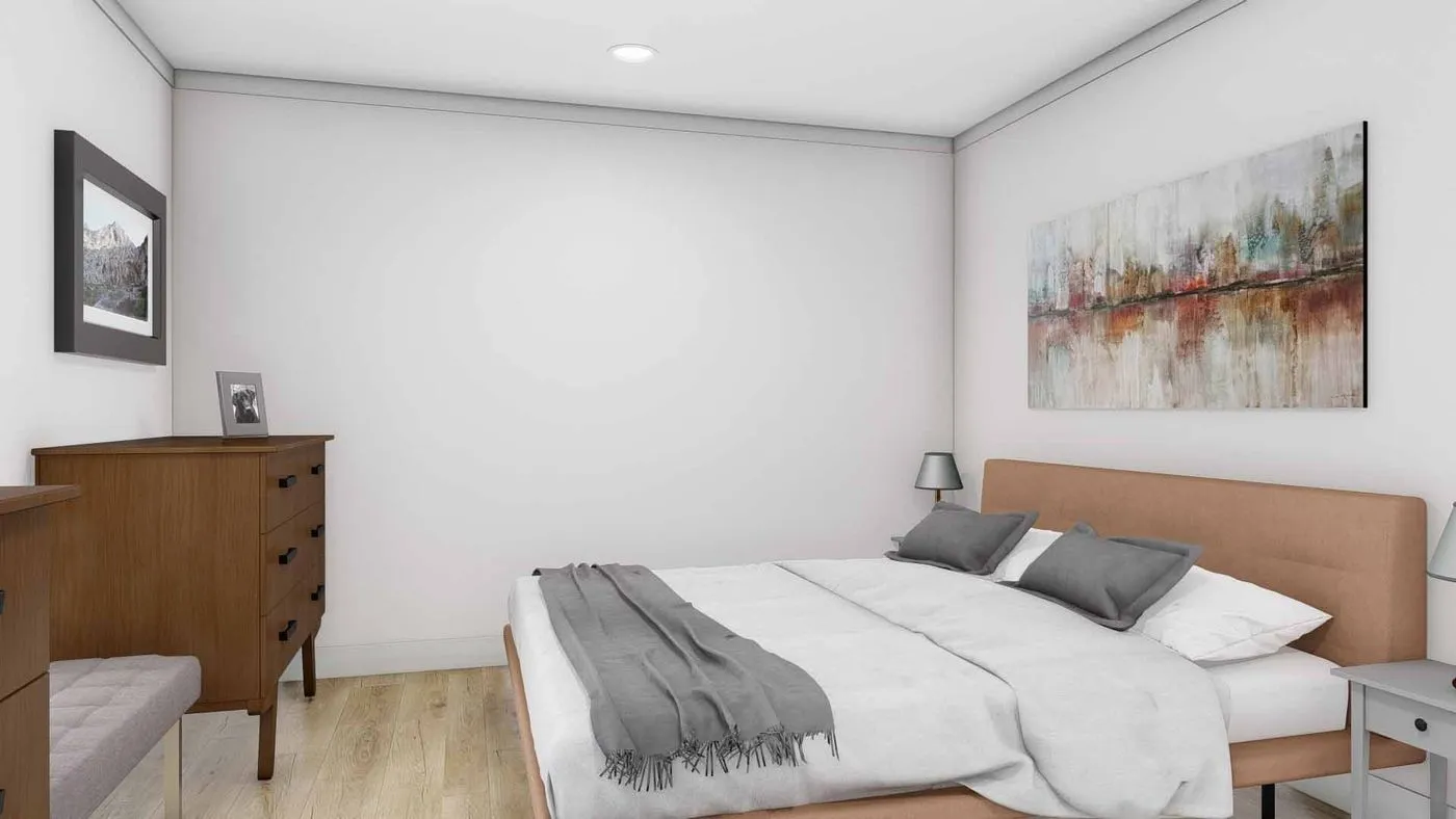 The HERE COMES THE SUN Primary Bedroom. This Manufactured Mobile Home features 3 bedrooms and 2 baths.