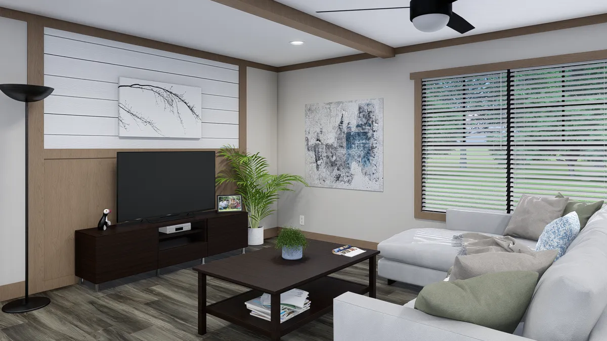 The LORALEI Living Room. This Manufactured Mobile Home features 3 bedrooms and 2 baths.