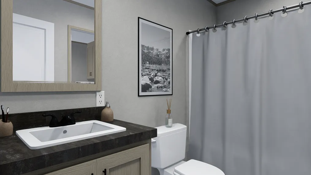 The LEO Guest Bathroom. This Manufactured Mobile Home features 3 bedrooms and 2 baths.