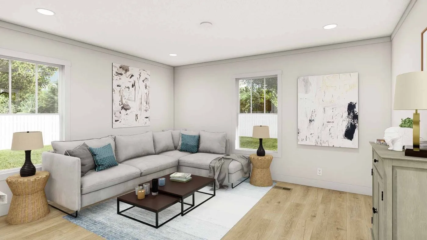 The YESTERDAY Living Room. This Manufactured Mobile Home features 1 bedroom and 1 bath.