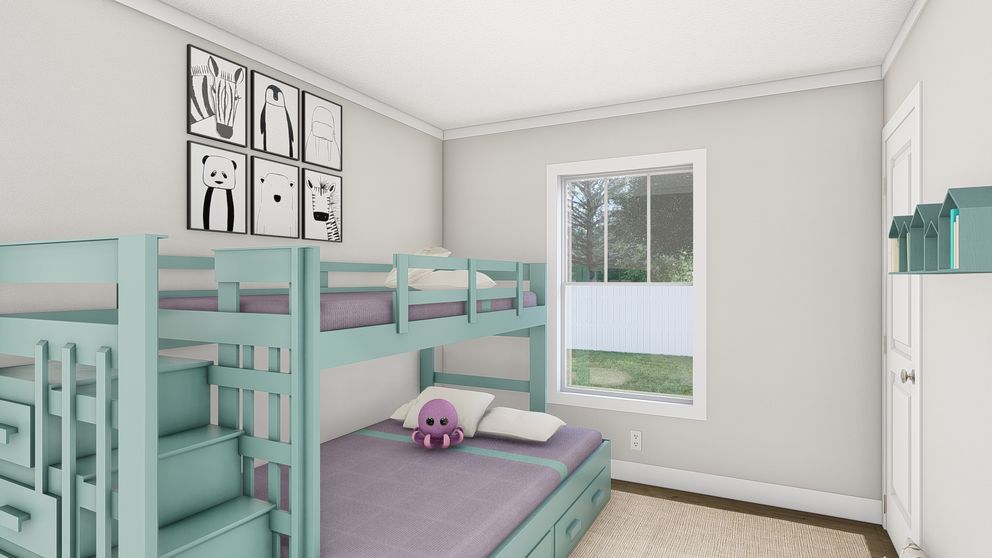 The MOVE ON UP Guest Bedroom. This Manufactured Mobile Home features 3 bedrooms and 2 baths.