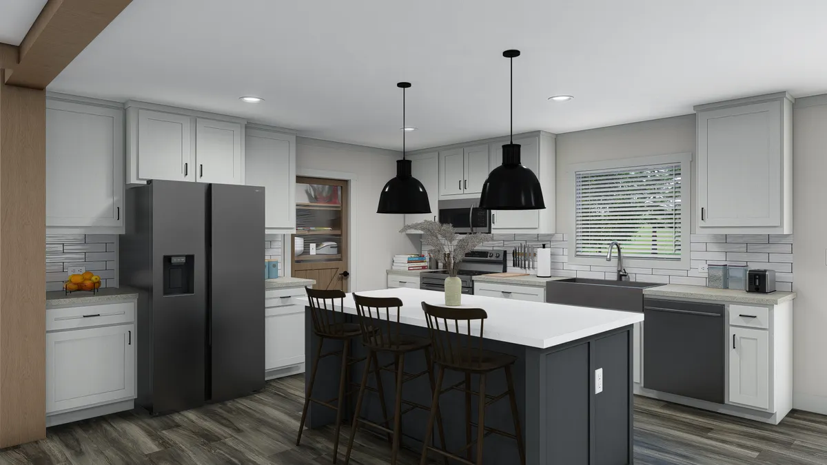 The FARM 3 FLEX ELITE DEN Kitchen. This Manufactured Mobile Home features 3 bedrooms and 2 baths.