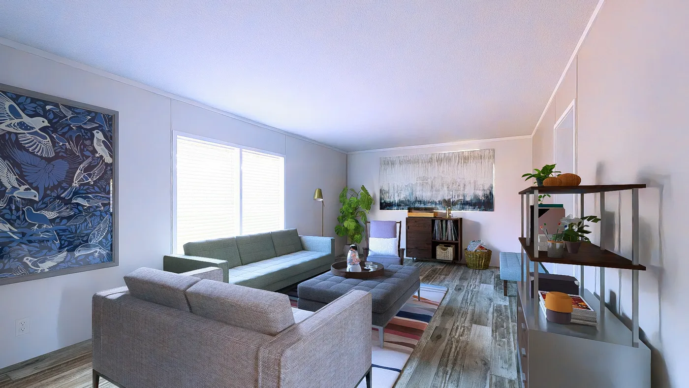 The GARNET Family Room. This Manufactured Mobile Home features 3 bedrooms and 2 baths.