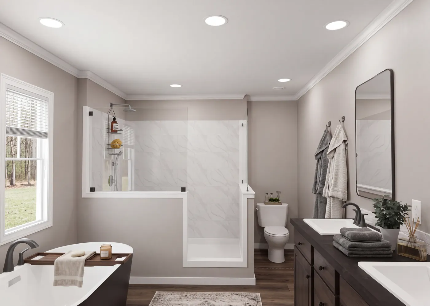 The THE ROOSEVELT Primary Bathroom. This Manufactured Mobile Home features 4 bedrooms and 3 baths.
