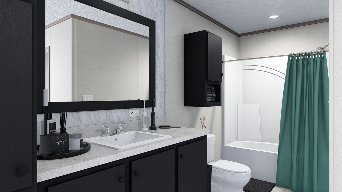 The 5228-5785 THE PULSE Primary Bathroom. This Manufactured Mobile Home features 3 bedrooms and 2 baths.