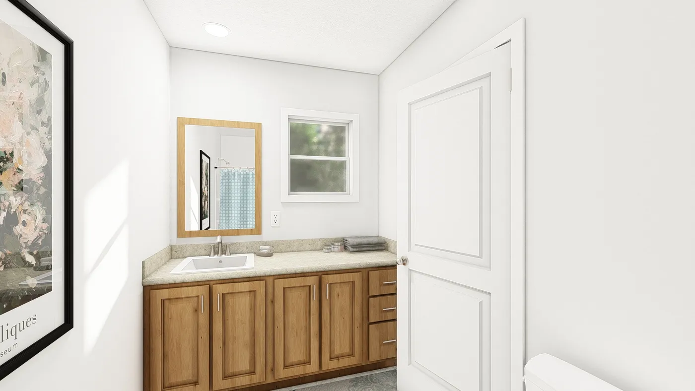 The DRM443F 44'              DREAM Primary Bathroom. This Manufactured Mobile Home features 3 bedrooms and 2 baths.