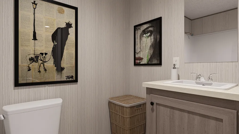 The BLAZER 76 4A Primary Bathroom. This Manufactured Mobile Home features 4 bedrooms and 2 baths.
