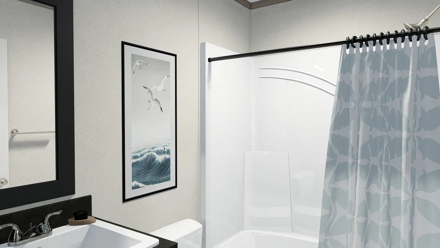 The 6016-4779 THE PULSE Guest Bathroom. This Manufactured Mobile Home features 2 bedrooms and 2 baths.