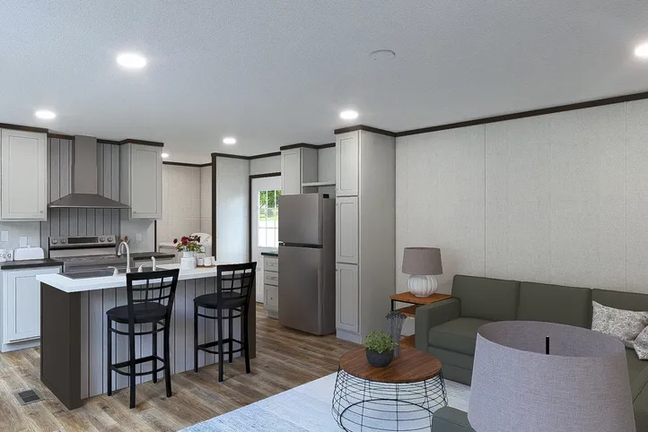 The SPIRIT Living Room. This Manufactured Mobile Home features 2 bedrooms and 2 baths.