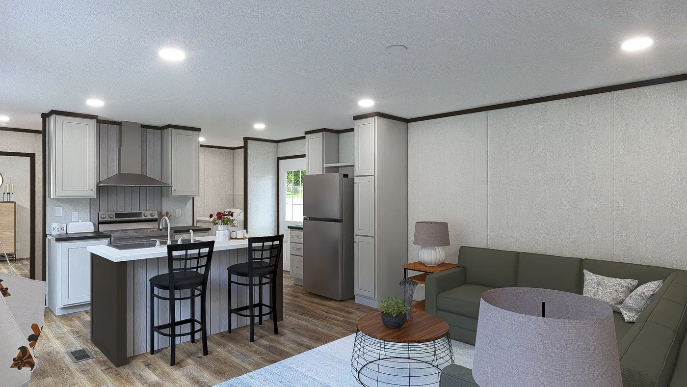 The SPIRIT Living Room. This Manufactured Mobile Home features 2 bedrooms and 2 baths.
