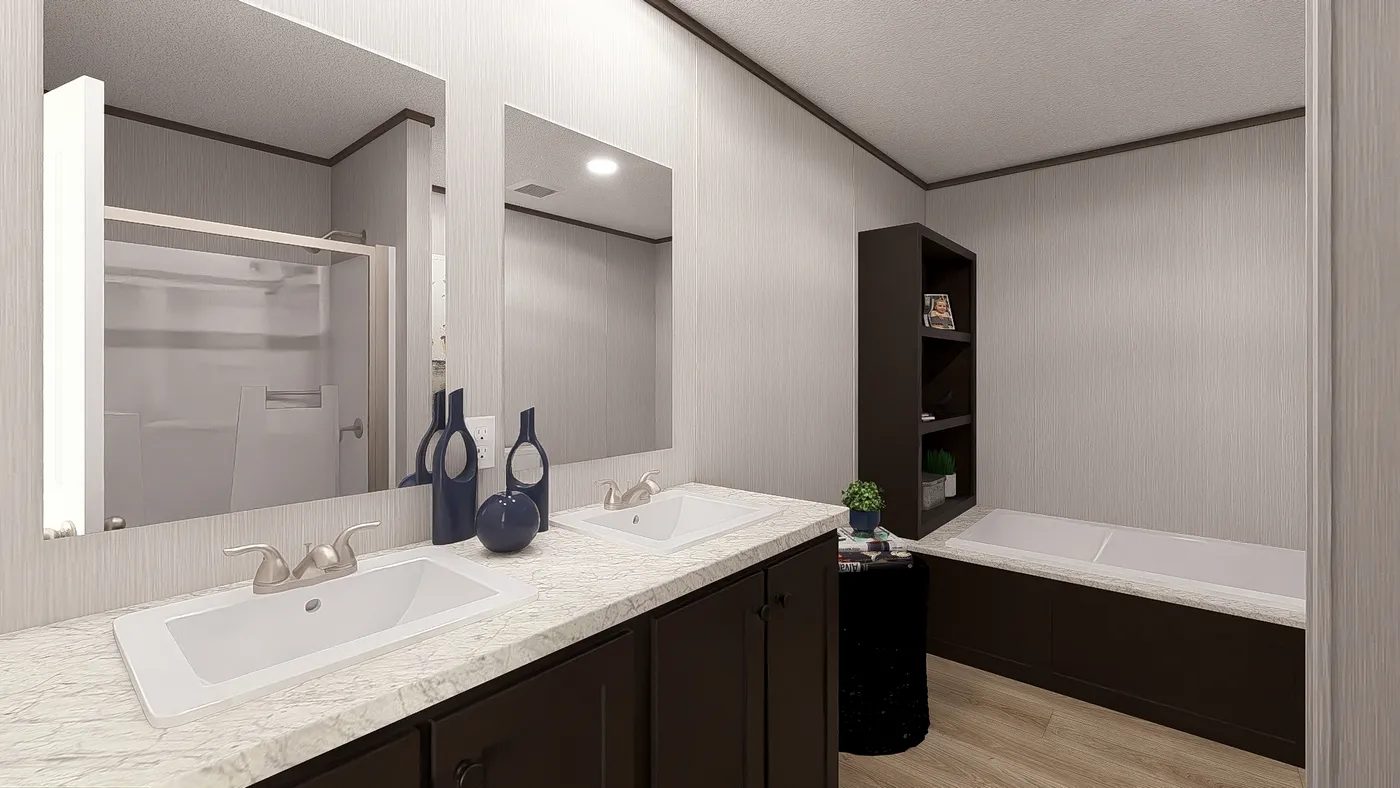 The ULTRA PRO 3 BR 28X56 Primary Bathroom. This Manufactured Mobile Home features 3 bedrooms and 2 baths.