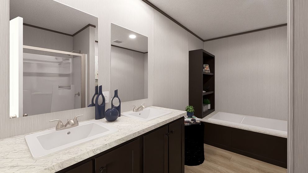The ULTRA PRO 3 BR 28X56 Primary Bathroom. This Manufactured Mobile Home features 3 bedrooms and 2 baths.