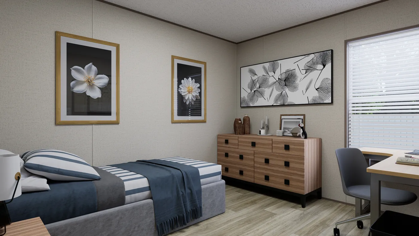The GLACIER VISTA Guest Bedroom. This Manufactured Mobile Home features 4 bedrooms and 2 baths.