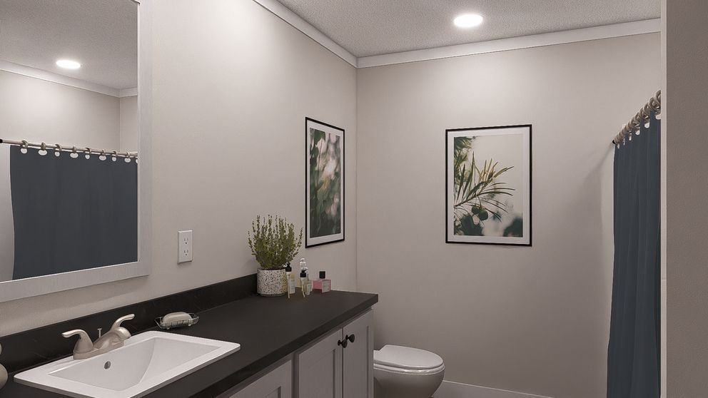 The WONDERFUL WORLD Guest Bathroom. This Manufactured Mobile Home features 3 bedrooms and 2 baths.