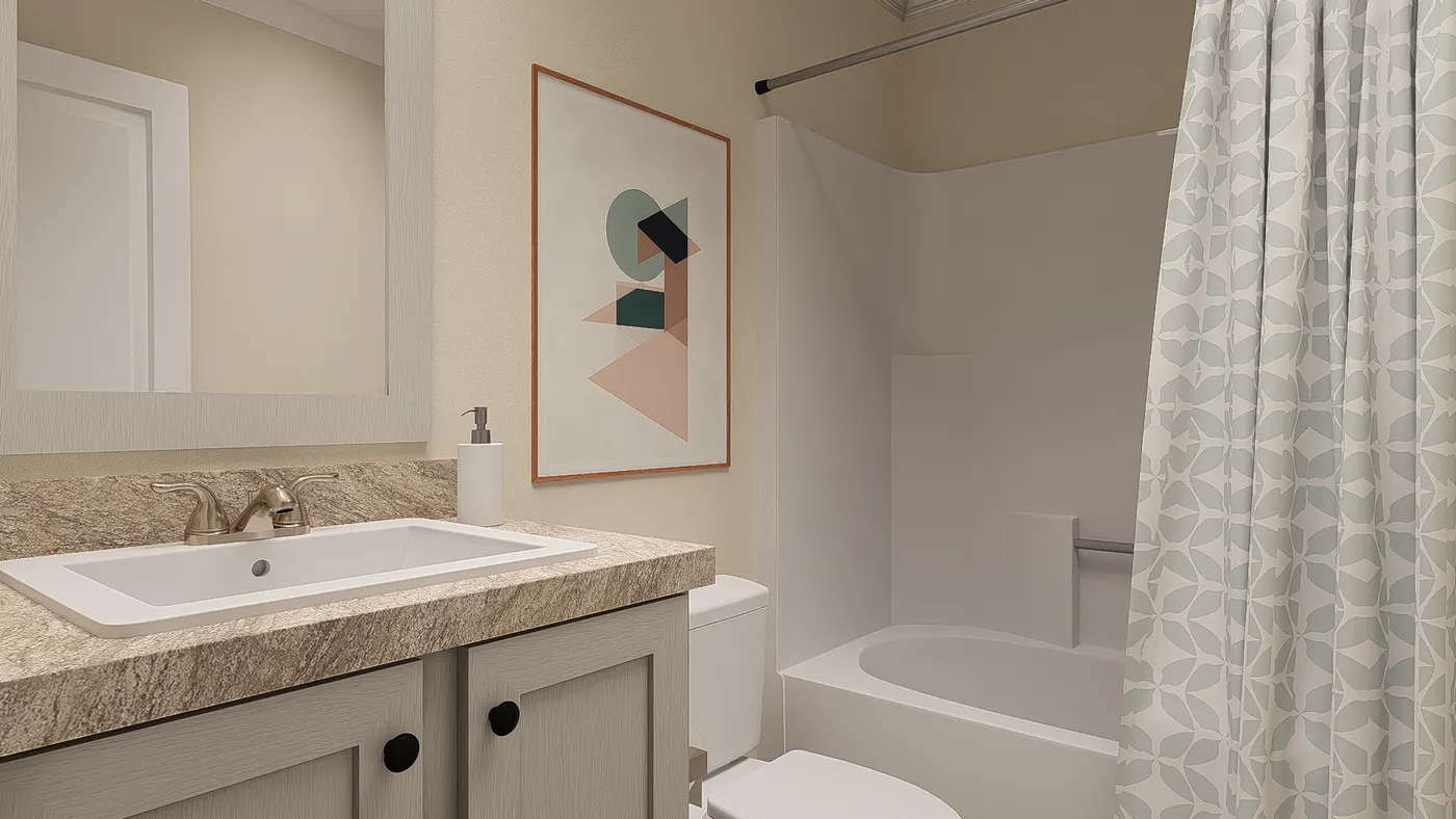 The 5407 HIGH ROCK 7616 Guest Bathroom. This Manufactured Mobile Home features 3 bedrooms and 2 baths.