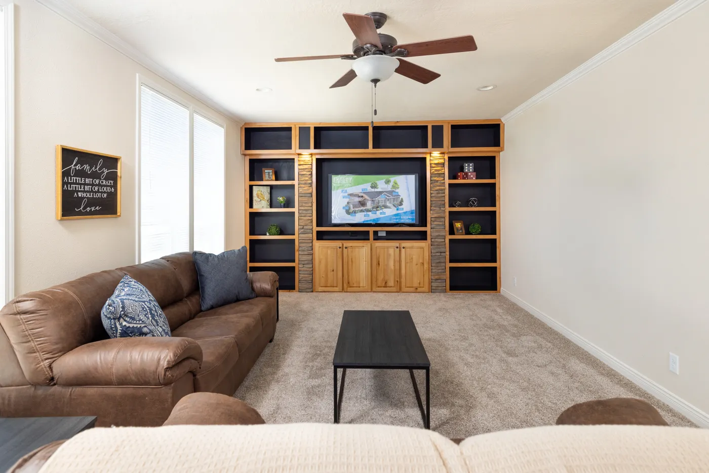 The TH601F                 CLAYTON Living Room. This Manufactured Mobile Home features 3 bedrooms and 2 baths.