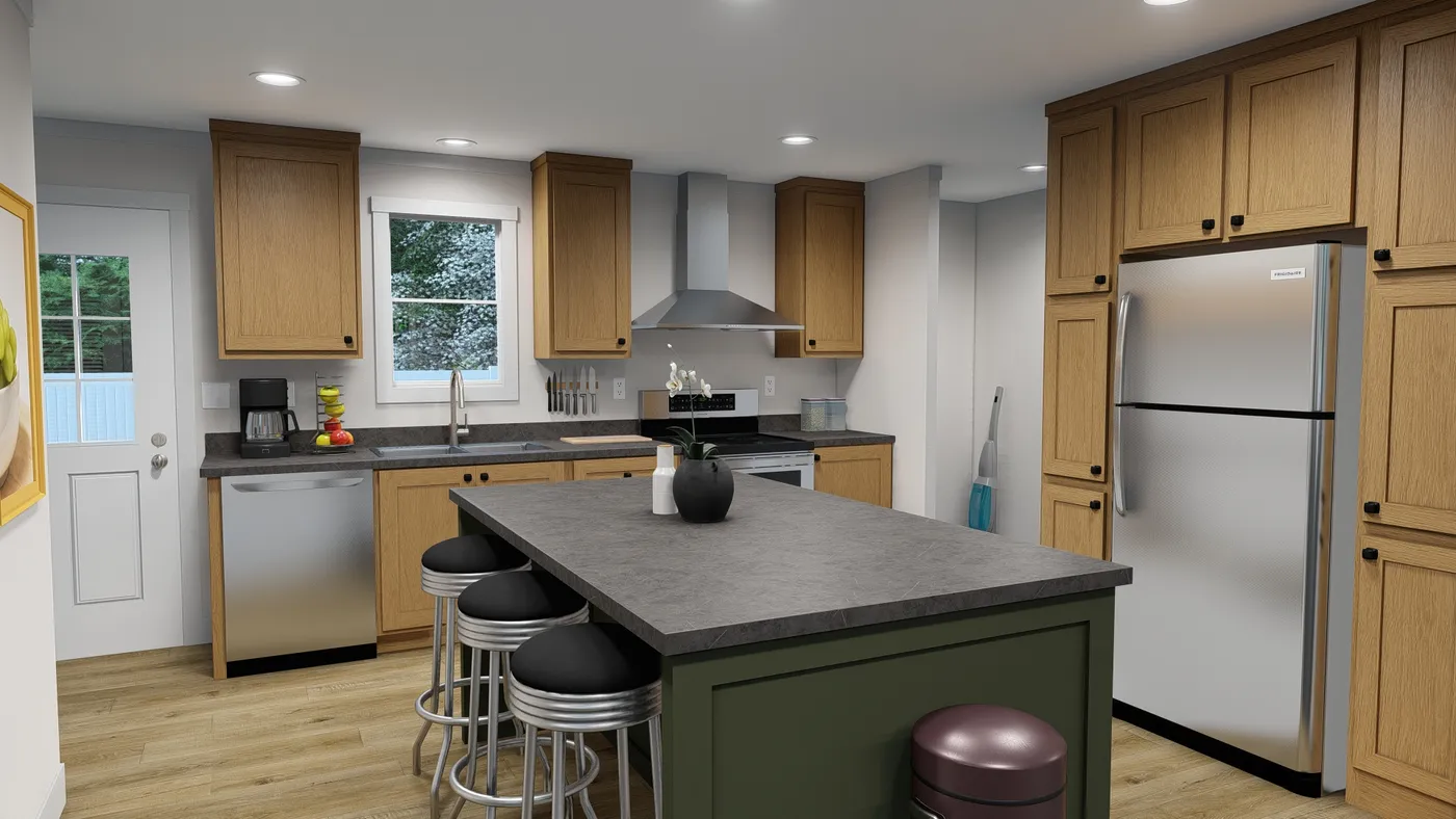 The SWEET DREAMS Kitchen. This Manufactured Mobile Home features 3 bedrooms and 2 baths.